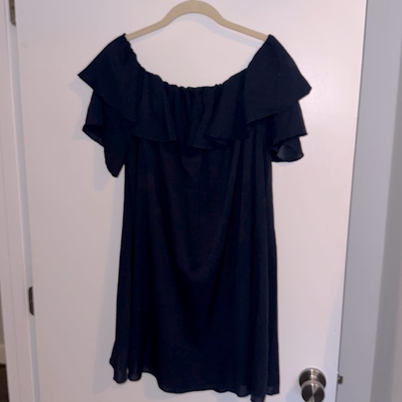 Off The Shoulder Flutter Navy Dress - Picture 1 of 5